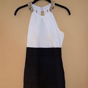 Black and white with jeweled neck homecoming dress
